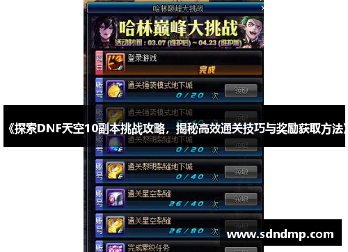 《探索DNF天空10副本挑战攻略，揭秘高效通关技巧与奖励获取方法》